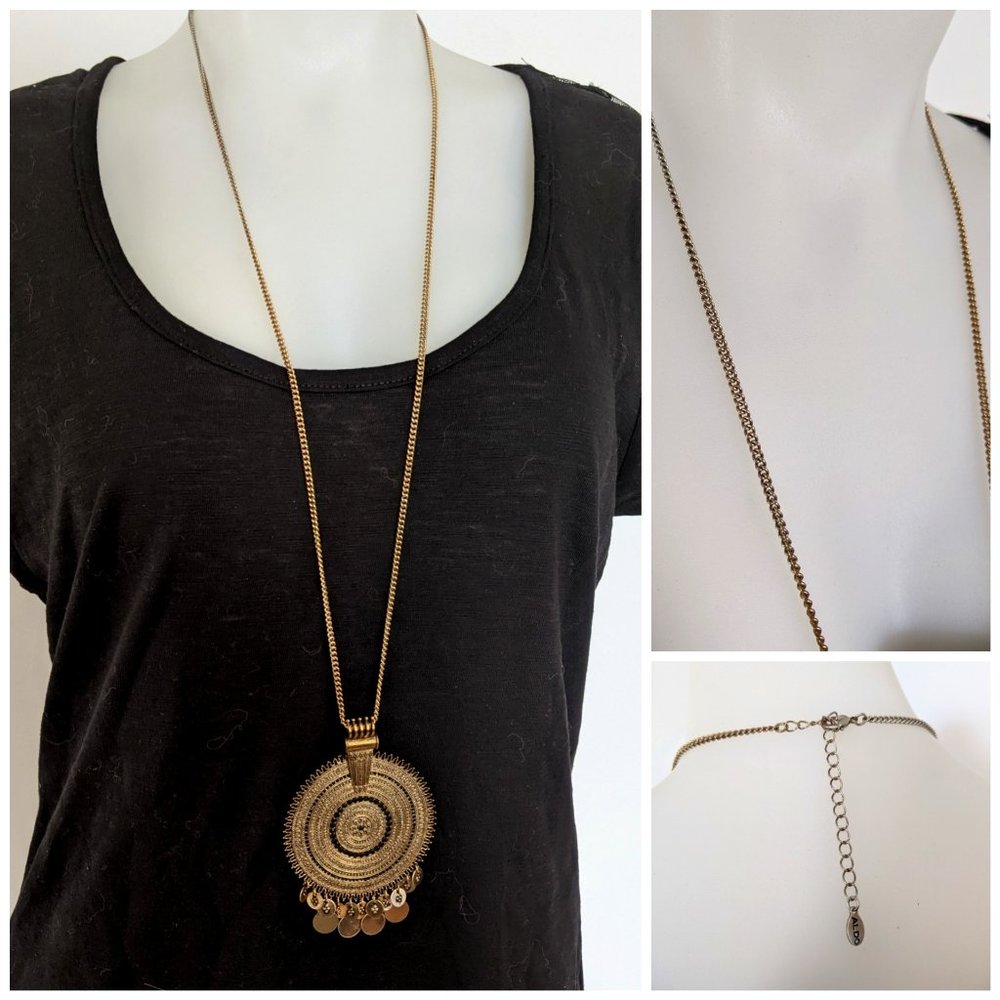ALDO Antic Metallic Gold Chic Long Aztec Necklace